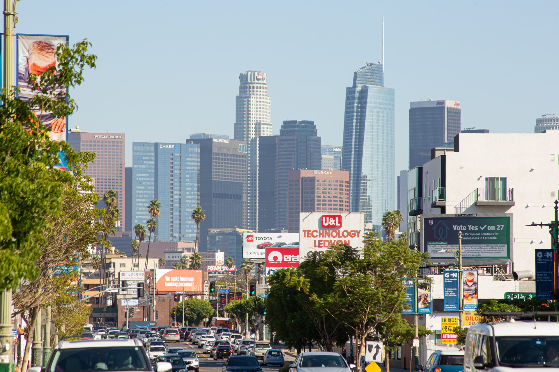 Street View of LA Koreatown Los Angeles with Korean Letter Signs